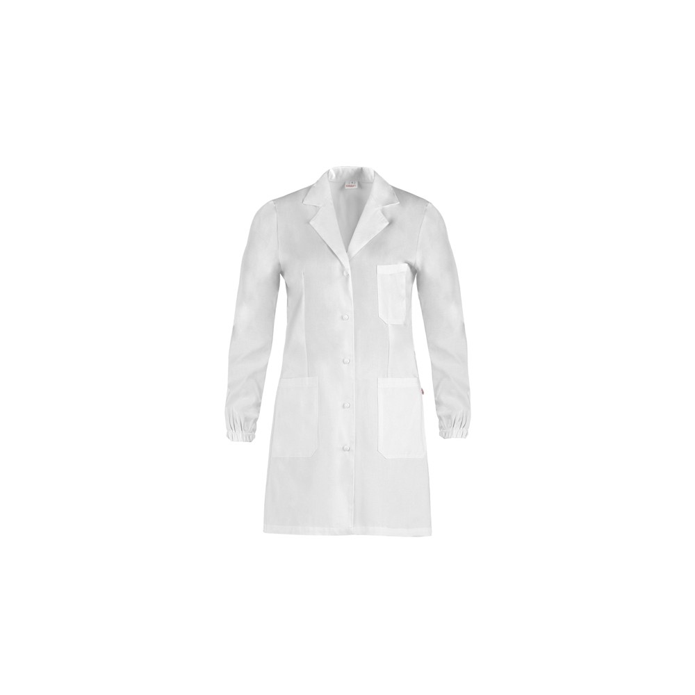 Short White Laboratory Coat for Women in Cotton with Elastic Cuffs