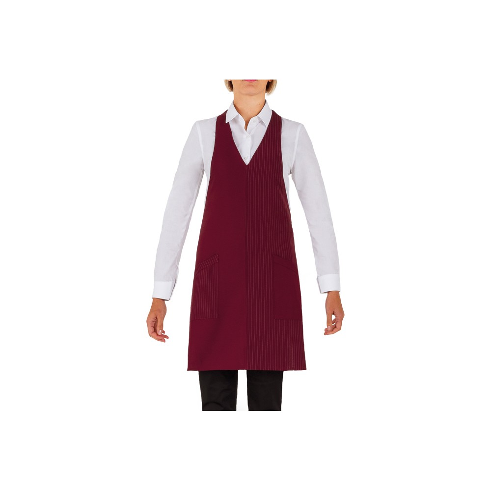 Medium Senna Apron with Pinstriped Bordeaux Vest and V-neck for Bartenders, Pub Staff - Q1HX0135 Italiantrendy