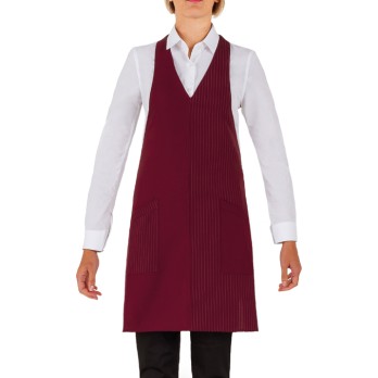 Medium Senna Apron with Pinstriped Bordeaux Vest and V-neck for Bartenders, Pub Staff - Q1HX0135 Italiantrendy