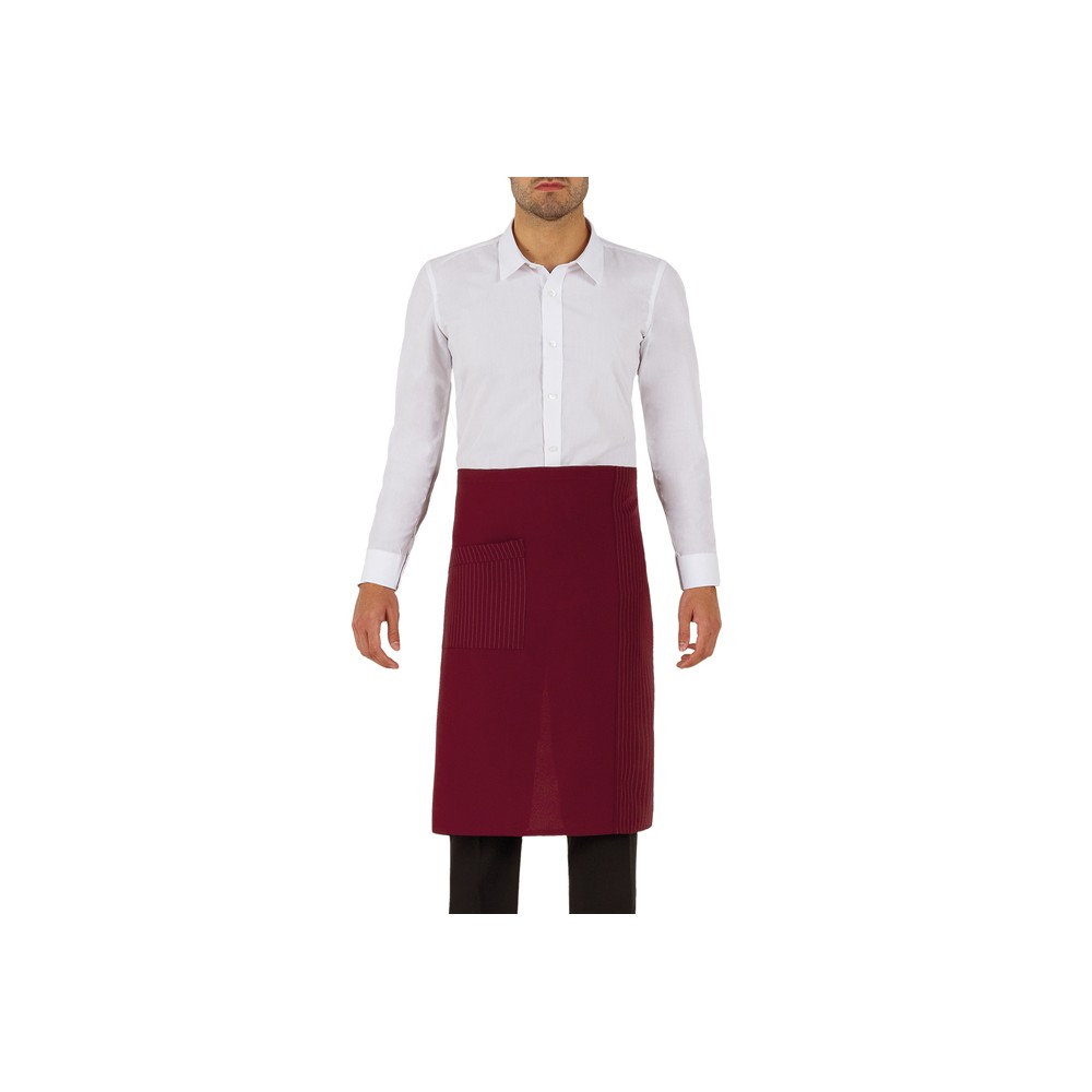 Long Waist Apron Pinstriped Bordeaux for Bar Waiter, Rodano Restaurant Q1HX0136 ItalianTrendy