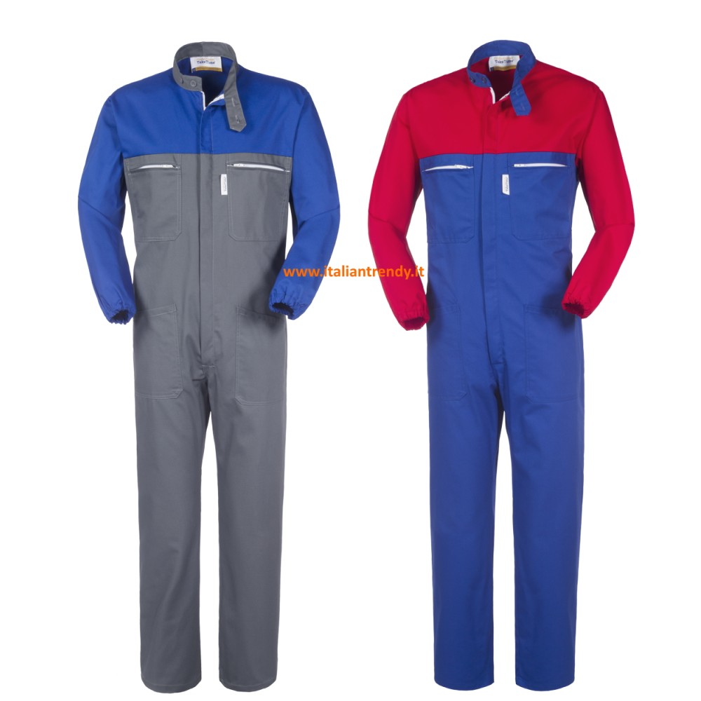 Work Coverall with Korean Collar Grey and Royal Blue or Royal Blue and Red