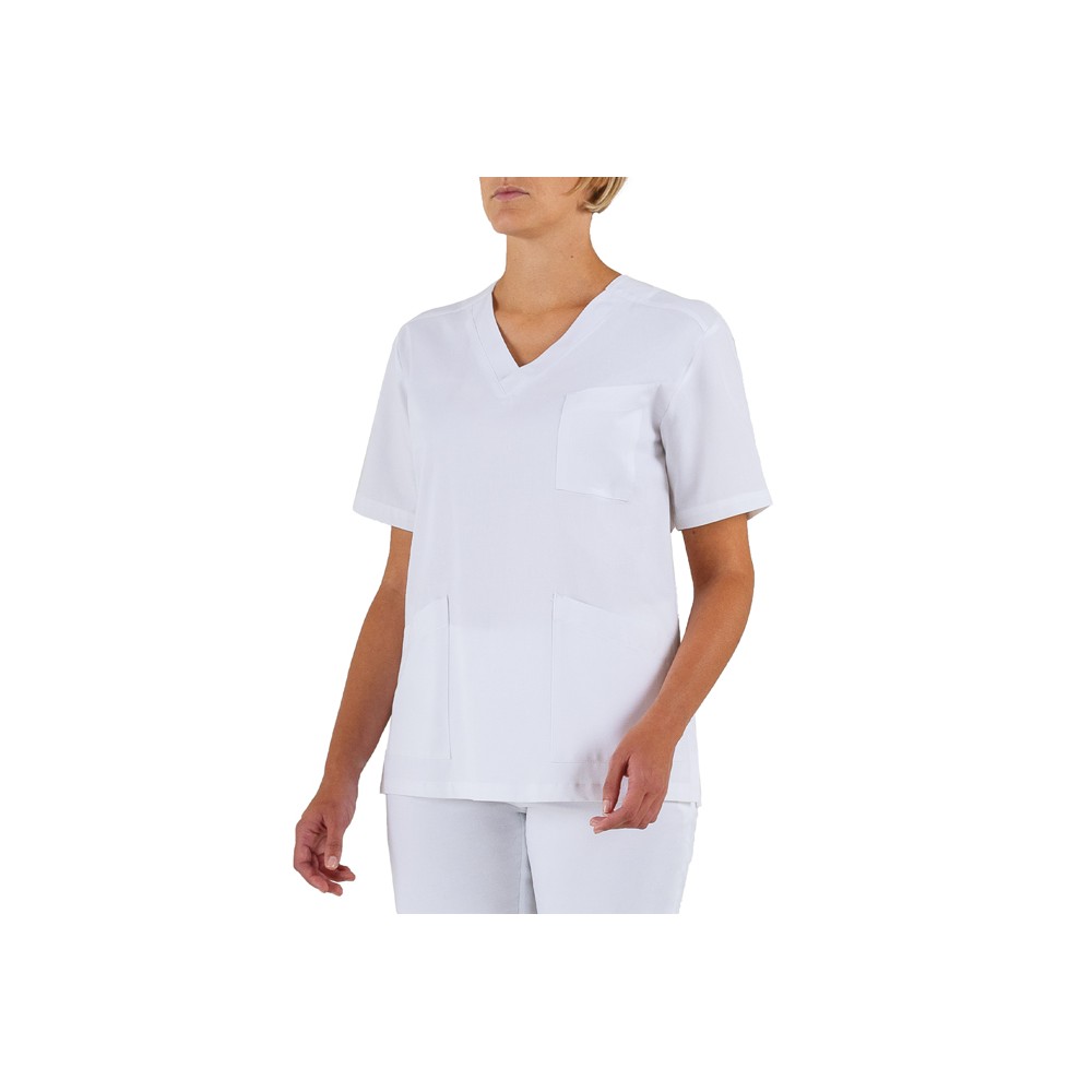 White Women's Tunic with V-neck for Medical Aesthetic Center and Wellness Spa Healthcare Assistant