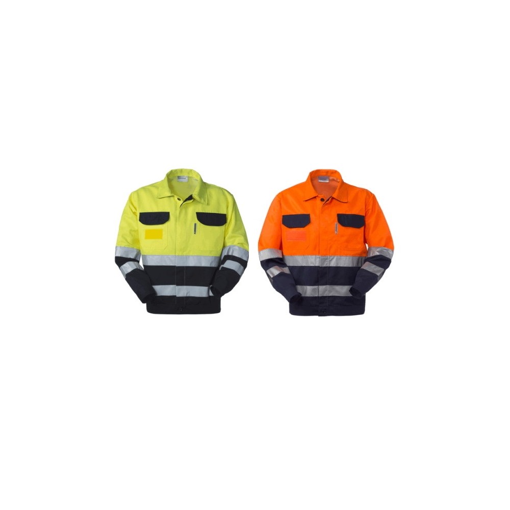 High Visibility Jacket for Road Works Orange or Yellow Blue Reflective Band CE EN471 CAT II CLASS 2