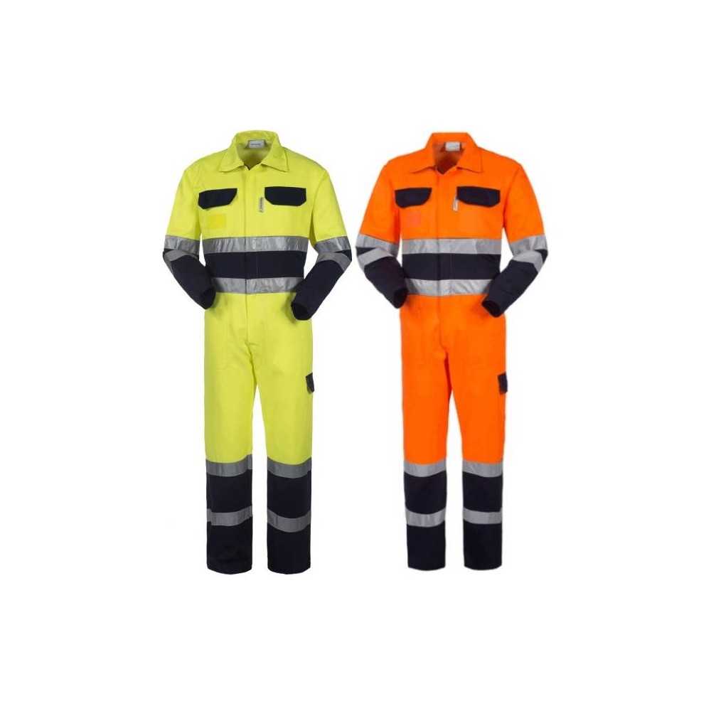 Orange or Yellow and Blue High Visibility Reflective Overall for Road Works