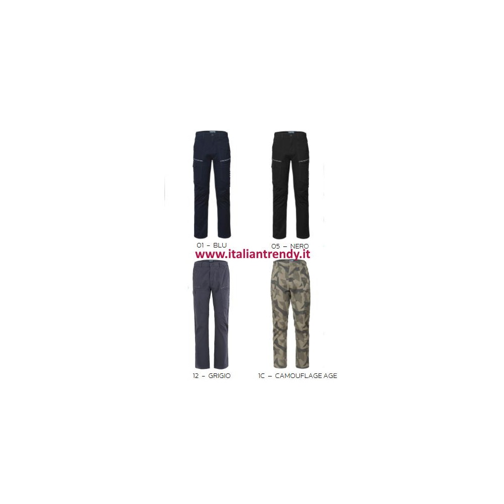 Pantalone Cargo da Lavoro Elasticizzato 4 colori in Blu, Grigio, Nero o Mimetico