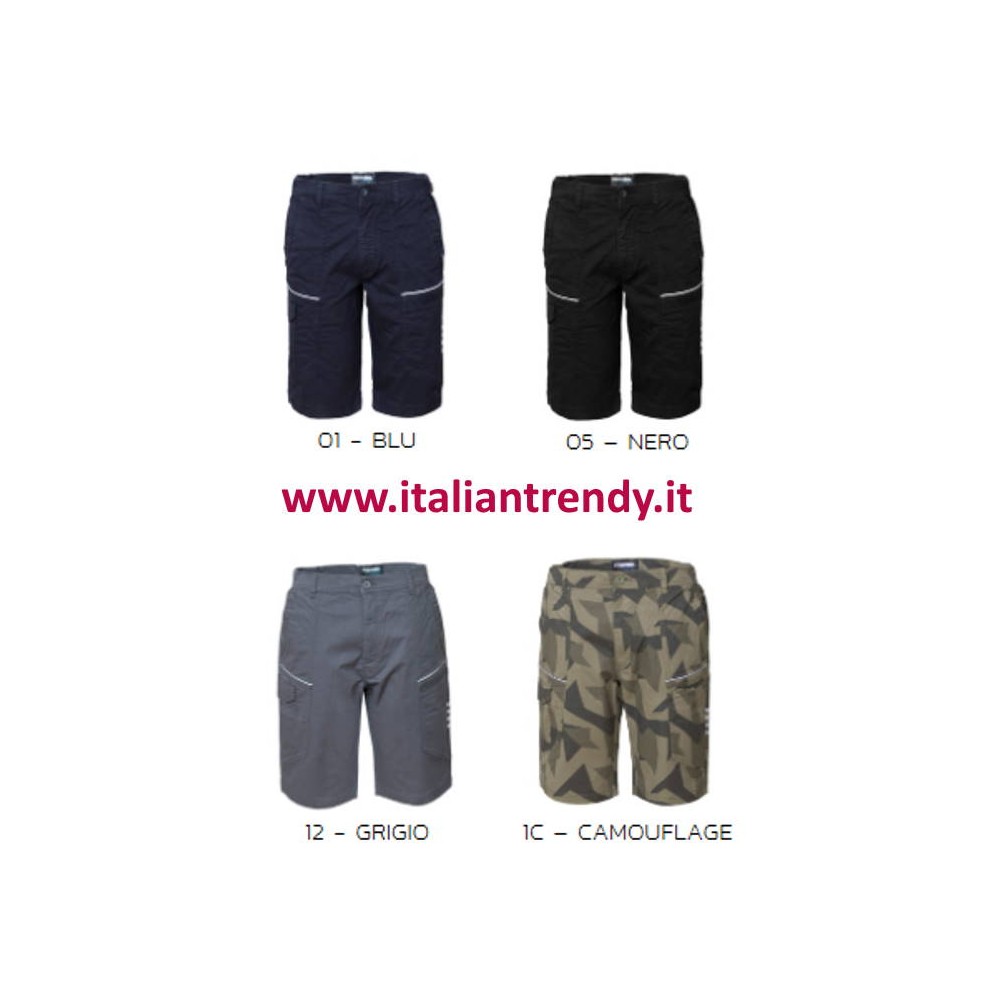 Elasticated cargo work shorts for men in blue, gray, black.