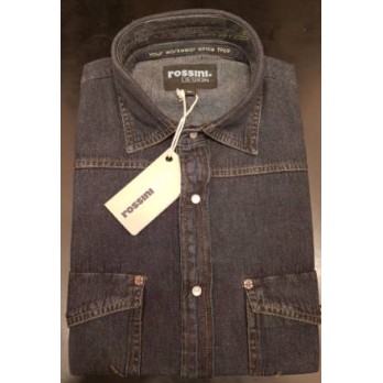 Camicia Jeans da Uomo Classica Blu Denim a Manica Lunga articolo da lavoro leggermente Puro Cotone  6 Oz