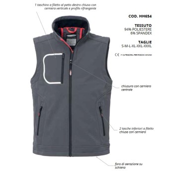 Gilet professionnel de travail en softshell respirant et imperméable