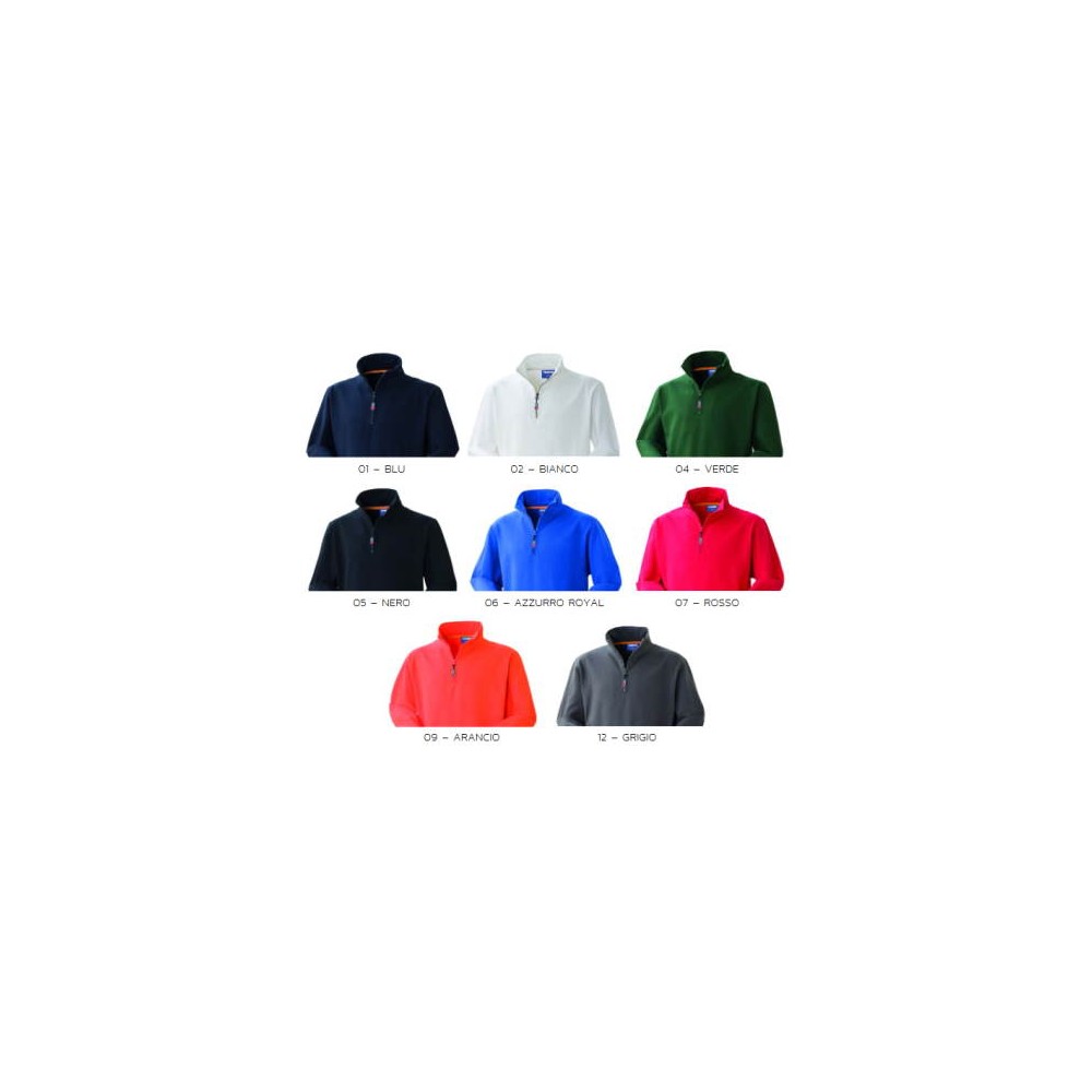 Felpa in 100% Cotone a Mezza Zip Con Collo Alto Felpatura Interna 8 Colori