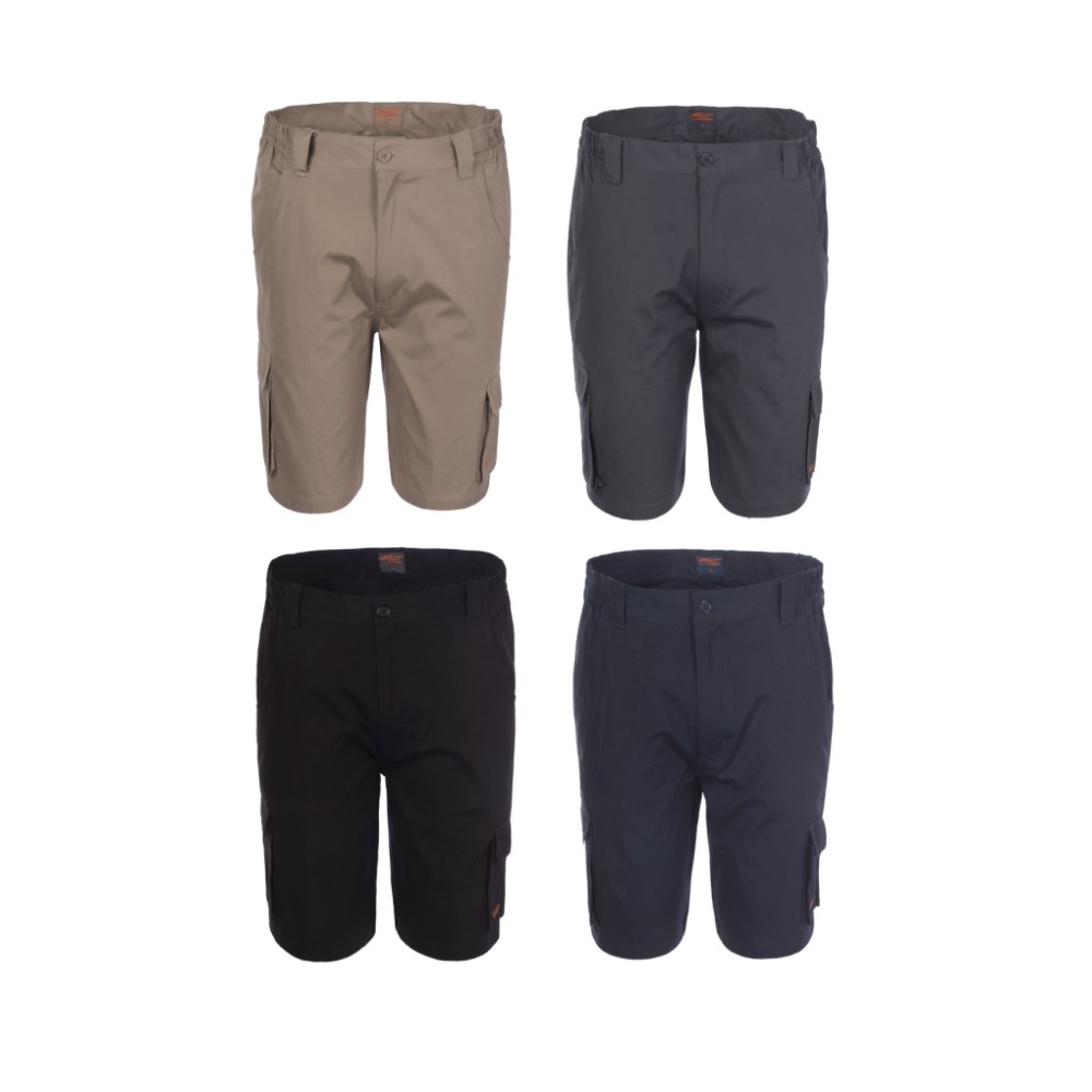 Men's Bermuda Shorts with Side Pockets. Available in Blue, Black, or Beige.