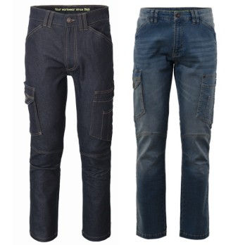 Achetez en ligne un pantalon cargo pour homme, bleu denim, à jambe droite et élastique.