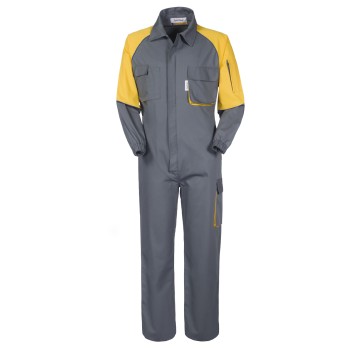 Work Overall with Gray and Yellow Collar, Gabardine Fabric Weighing 245g