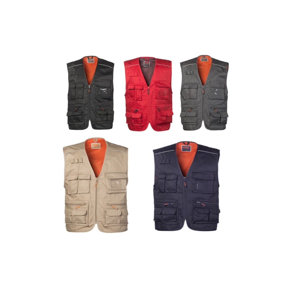 Gilet Uomo Multitasca Da Lavoro o Tempo Libero in 5 Colori.  Rosso, Grigio, Nero, Blu scuro, Beige, Camouflage. hh298