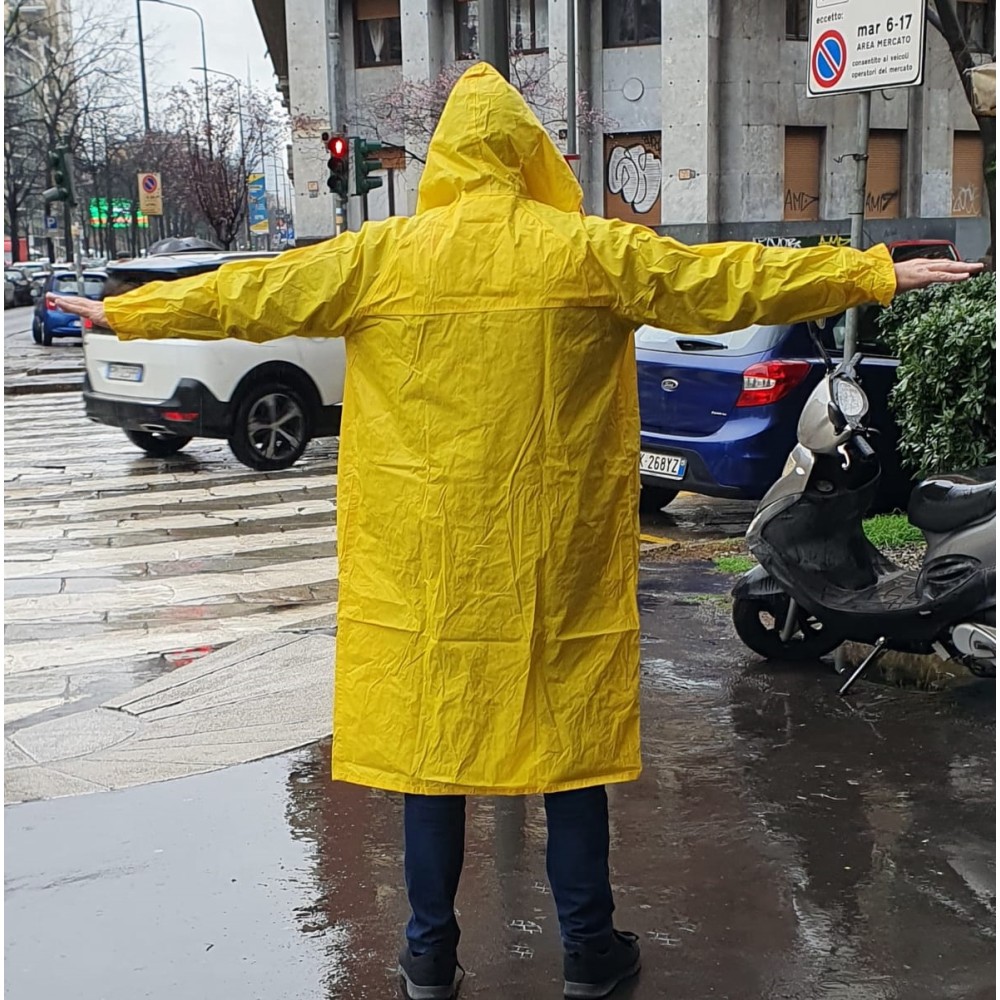 Cappotto Antipioggia Lungo Impermeabile Cappuccio Giallo O Verde