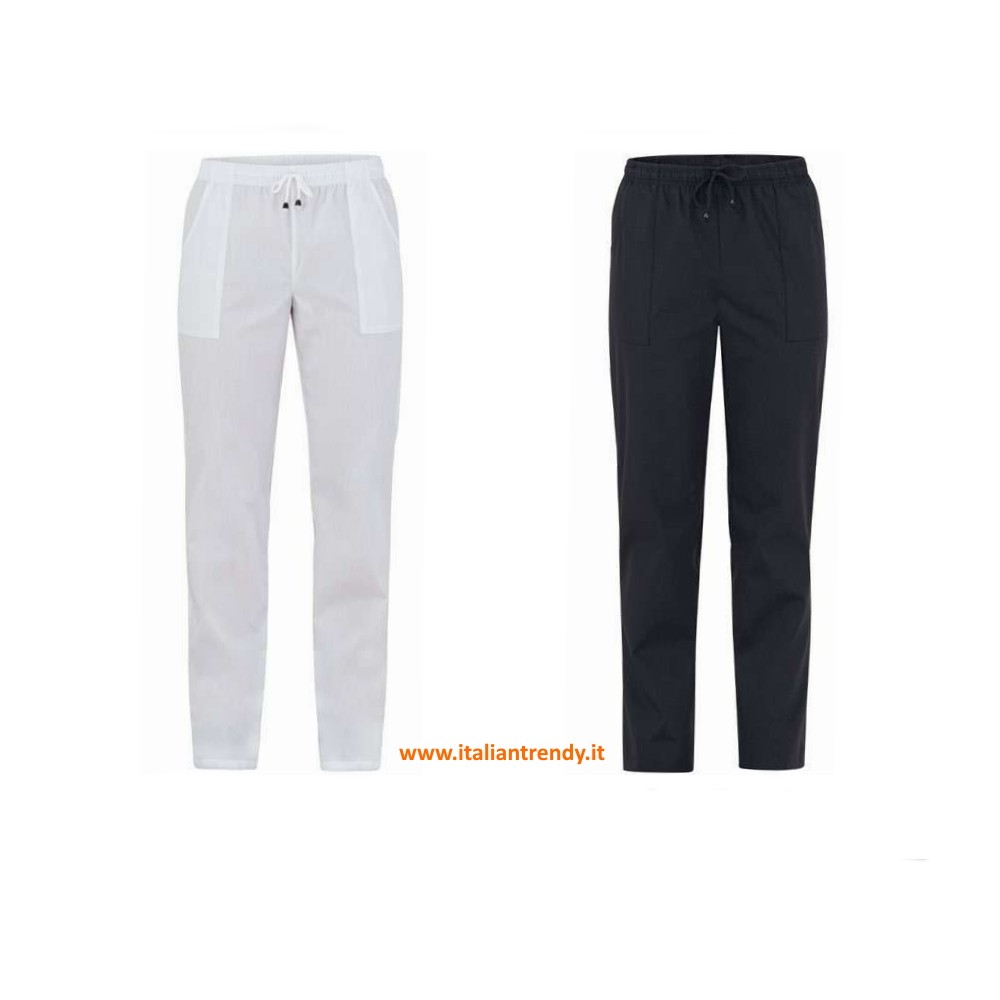 White or black lightweight unisex pants from size XS to 3XL for aesthetic or healthcare sector.