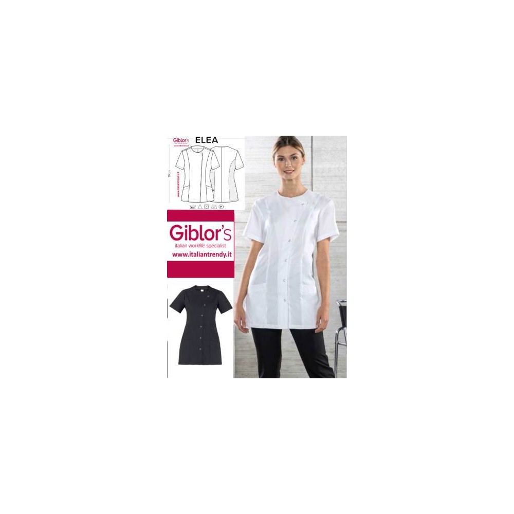 Camisa blanca de mujer de manga corta ligera. Uniforme de trabajo en línea.