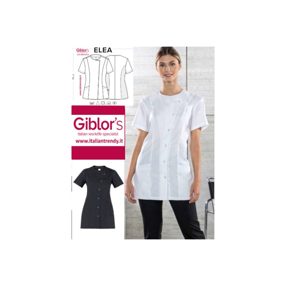 Black Slim Fit Lightweight Women's Short-Sleeve Tunic. Workwear.