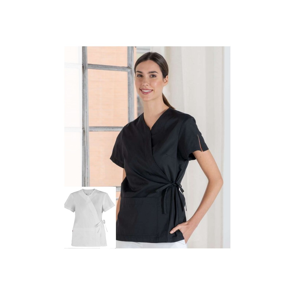 Black Kimono Style Women's Tunic for Wellness and Beauty Center with Short Sleeves