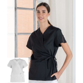 Black Kimono Style Women's Tunic for Wellness and Beauty Center with Short Sleeves