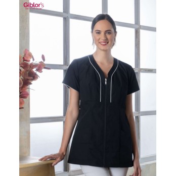 Short Black Women's Tunic with Short Sleeves for Beauticians. Giblor's