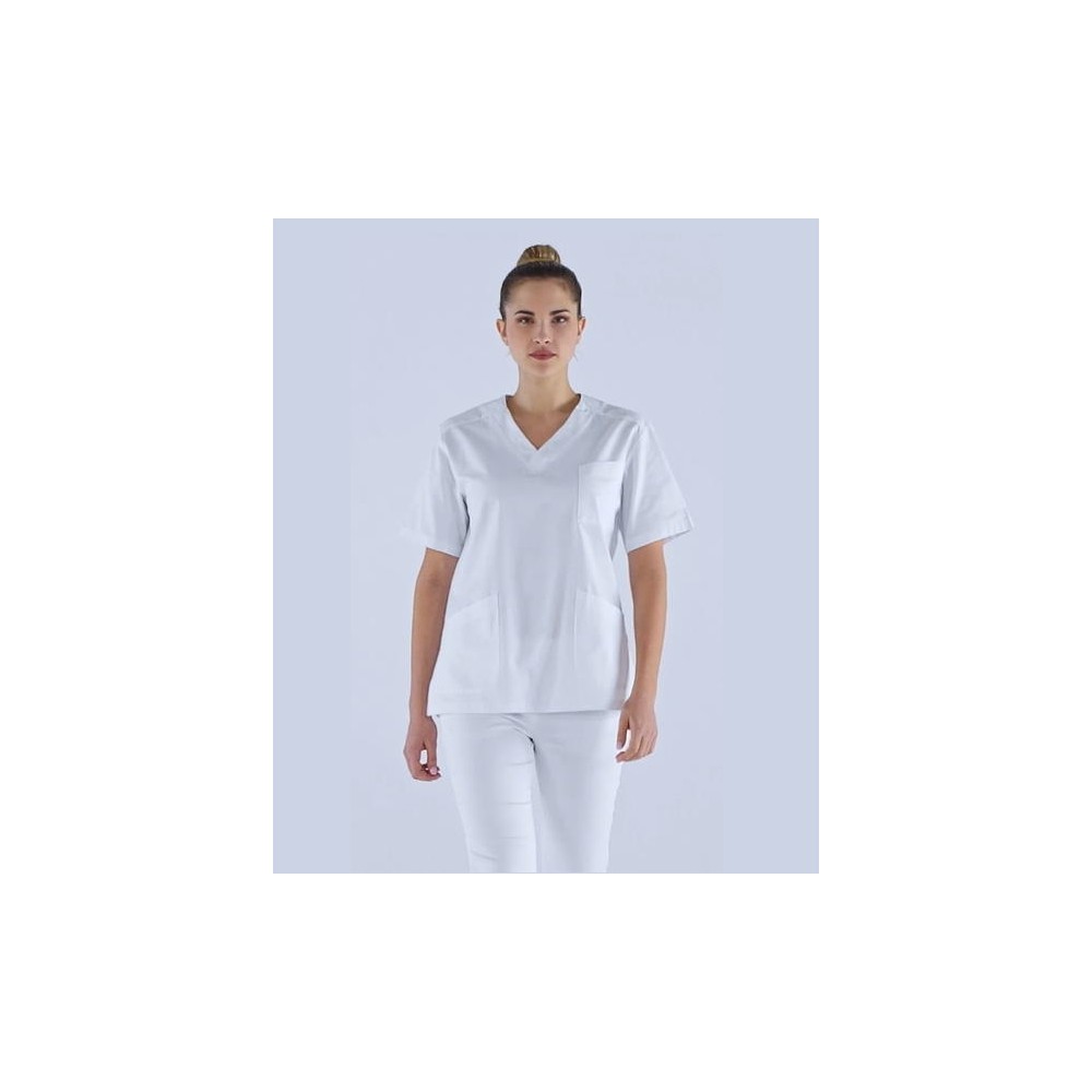 White Women's Tunic with V-neck for Medical Aesthetic Center and Wellness Spa Healthcare Assistant