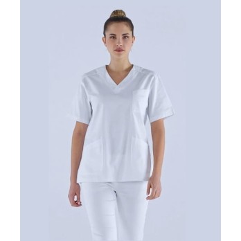 White Women's Tunic with V-neck for Medical Aesthetic Center and Wellness Spa Healthcare Assistant