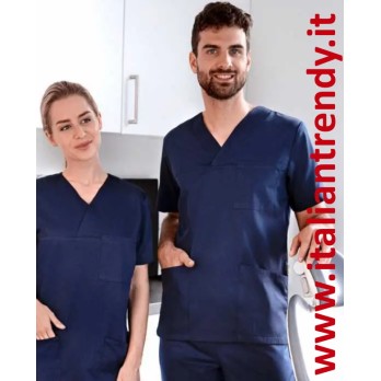 Camice Medico Blu a V Uomo Donna Per Ospedale Dentista Infermiere italiantrendy Piero-Q3KX0170