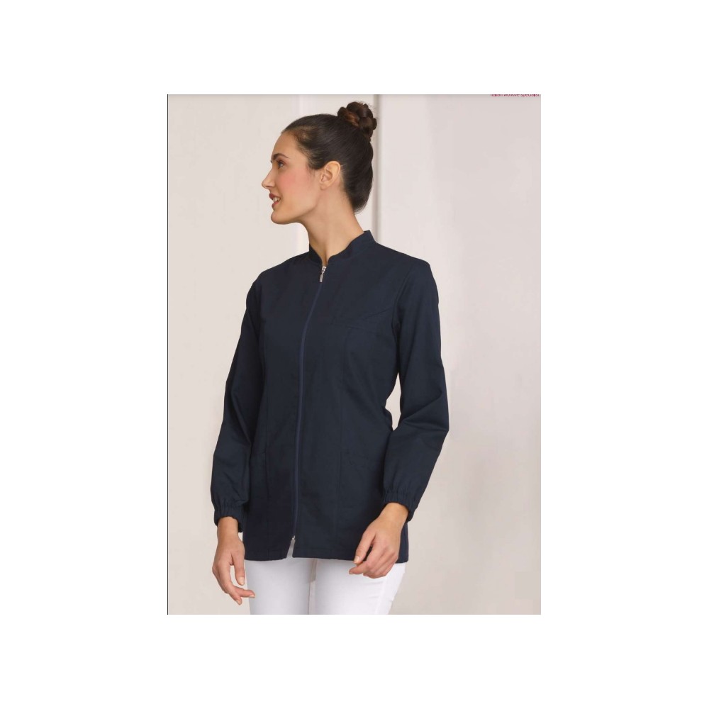 Blue Women's Tunic with Central Zipper and Long Sleeves for Online Dentist