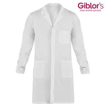 White Men's Lab Coat for Doctor Pharmacist Laboratory with Elastic Cuffs