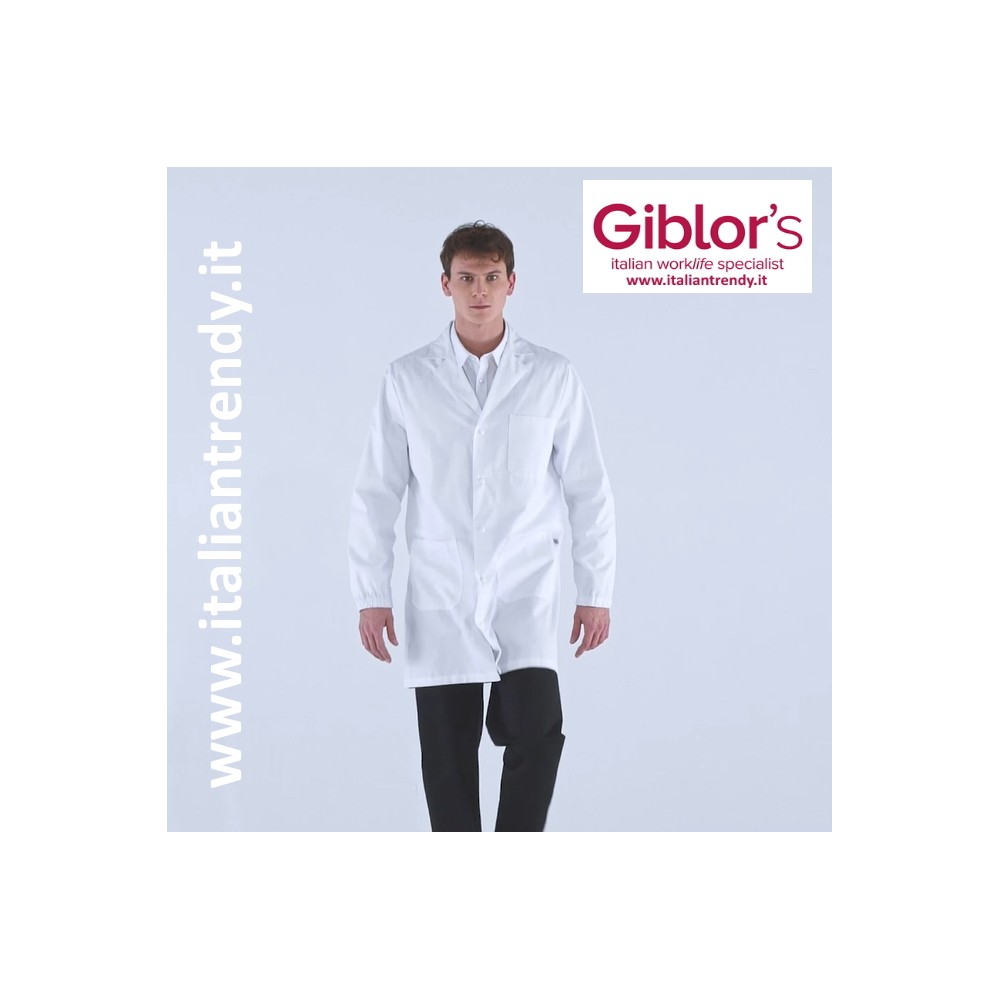 Short White Men's Cotton Laboratory Coat with Elastic Cuffs