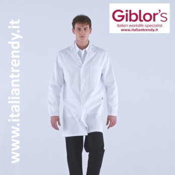 Short White Men's Cotton Laboratory Coat with Elastic Cuffs