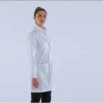 Short White Laboratory Coat for Women in Cotton with Elastic Cuffs