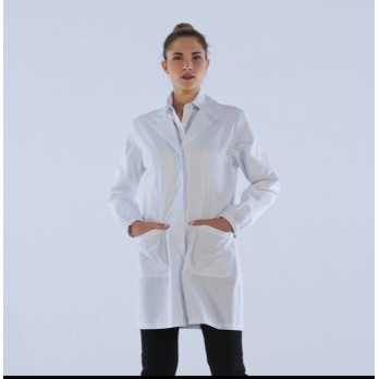 Short White Laboratory Coat for Women in Cotton with Elastic Cuffs