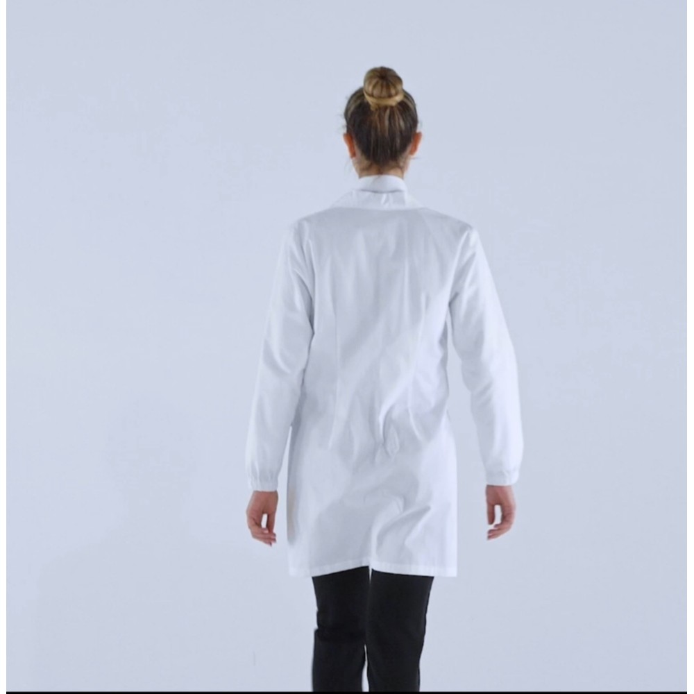 Short White Laboratory Coat for Women in Cotton with Elastic Cuffs