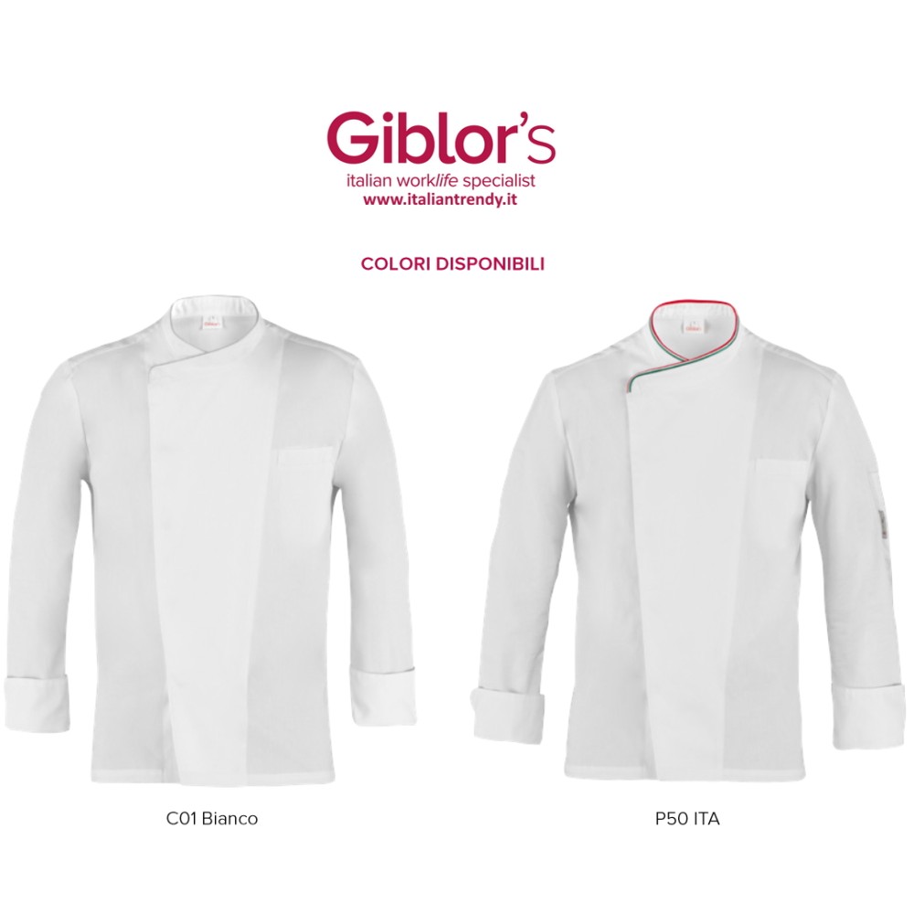 Giacca da Cuoco Bianca Slim Con Bottoni Automatici Q8G00189 Giblor’s Patrizio