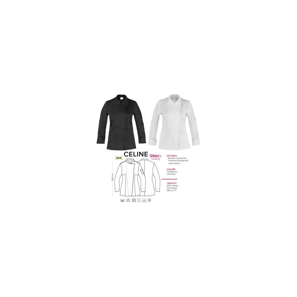 Women's White or Black Fitted Stretch Chef Jacket with Snap Buttons