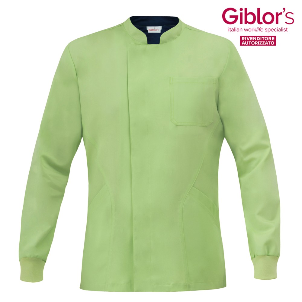 Camisa verde de hombre de manga larga con puños de punto, tejido transpirable para el sector médico de Italian Trendy Silvano.