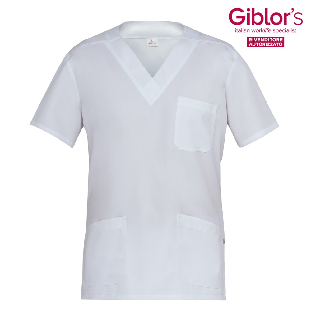 White Short Sleeve V-Neck Tunic for Medical Professionals, Nurses by Italian Trendy Giuliano for the Healthcare and Medical Sect