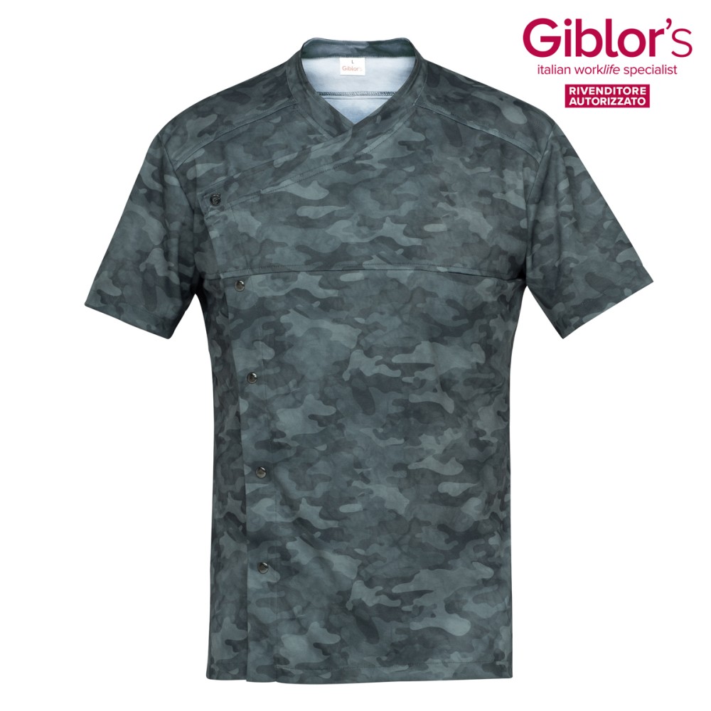 Light and breathable men's camouflage pattern tunic, short sleeves for the wellness and medical sector by Italiantrendy.