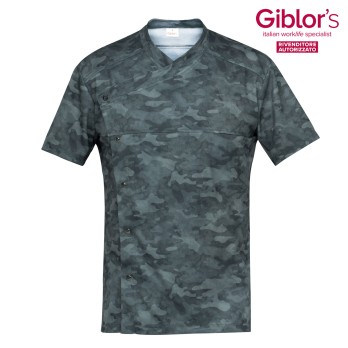 Men's camouflage or camo pattern tunic, light and breathable, short sleeves for the wellness and medical sector