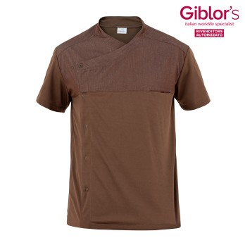 Light and breathable brown men's tunic with short sleeves for the wellness and medical sector by Italian Trendy.