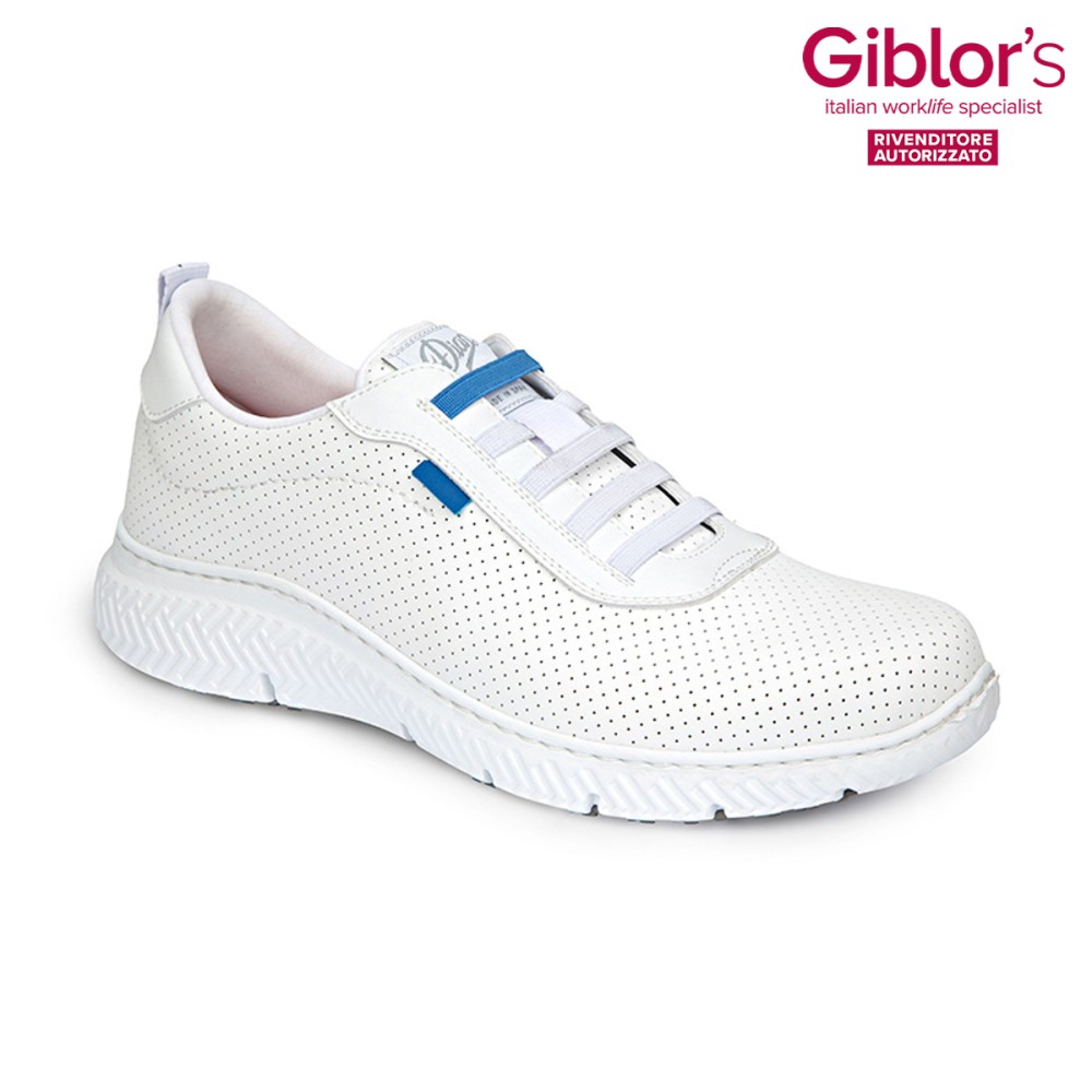 white perforated shoe with elastic laces for horeca italiantrendy altea plus 5041