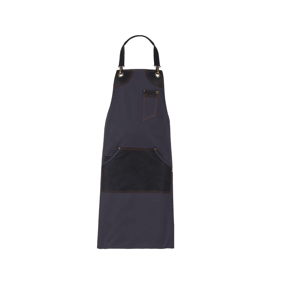 Gray Apron with Bib and Inserts in Eco Leather. Giblor's Italian Trendy.