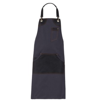 Gray Apron with Bib and Inserts in Eco Leather. Giblor's Italian Trendy.