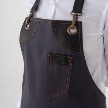 Gray Apron with Bib and Inserts in Eco Leather. Giblor's Italian Trendy.