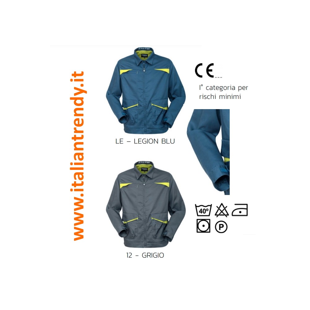 Veste de travail avec poches à multiples compartiments et fermeture éclair centrale en polyester recyclé et coton