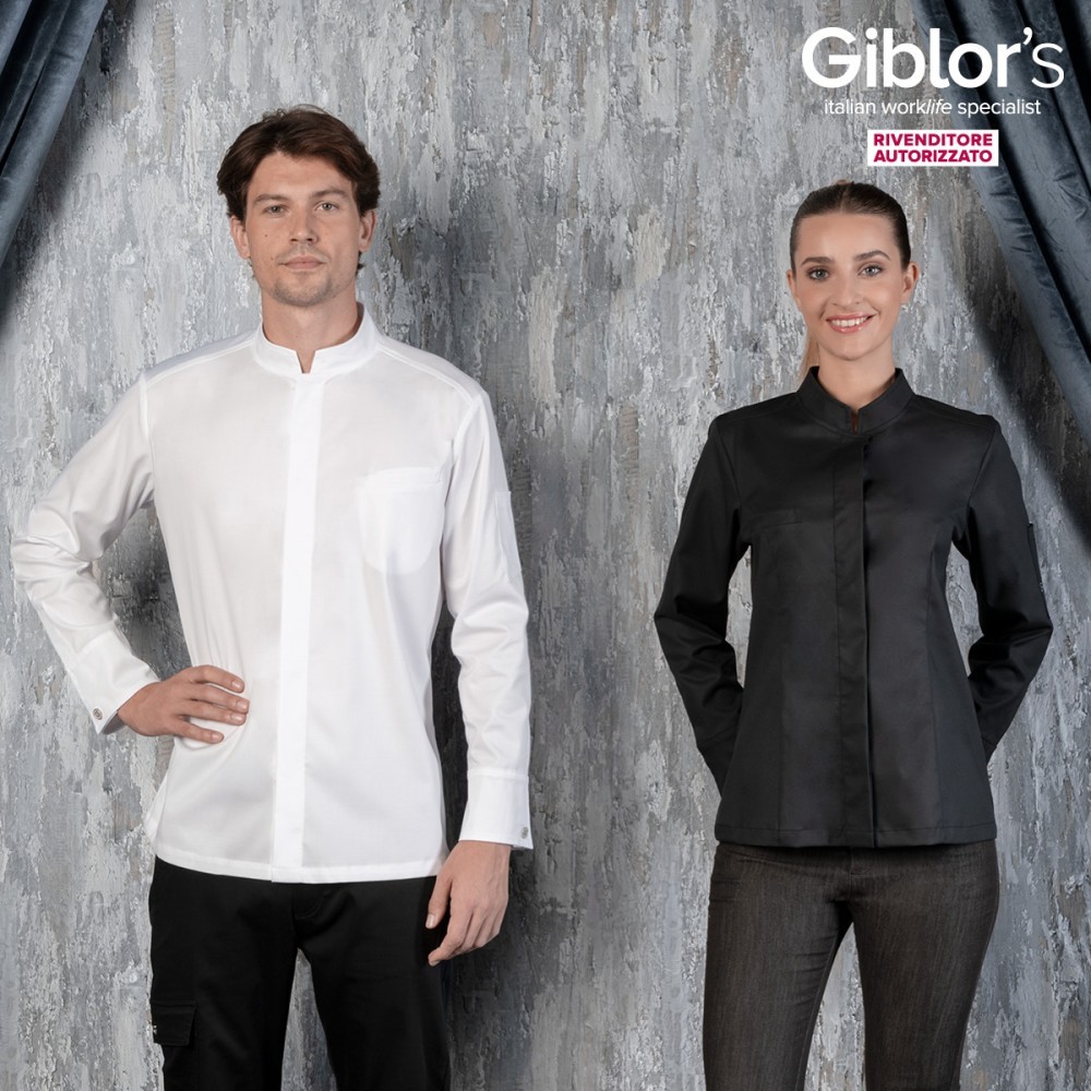 Women's Chef Jacket Corana, White or Black, Lightweight with Central Closure.