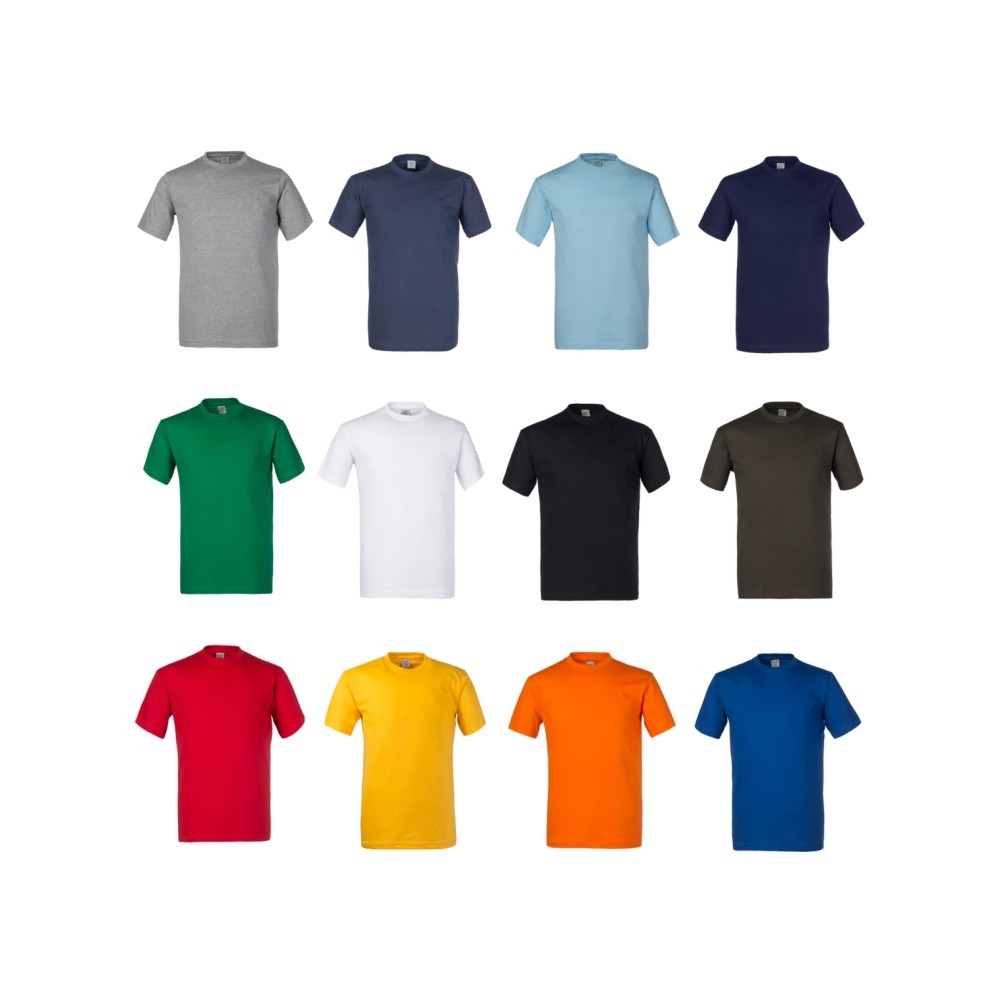 Stock di 5 maglie a Manica Corta T-Shirts in Cotone 150 g Blu Scuro Nero Rosso Giallo Arancio Grigio Antracite Verde