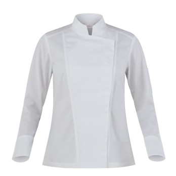 Women's Chef Jacket, White or Black, Slim Fit Breathable Fabric.