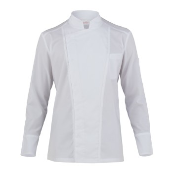 Men's Korean Chef Jacket in White or Black, Slim Fit Breathable Fabric. Hidden Snap Closure